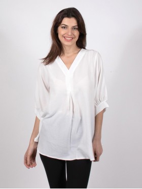 Fashion Blouse W/ V Neck & Buttoned Back